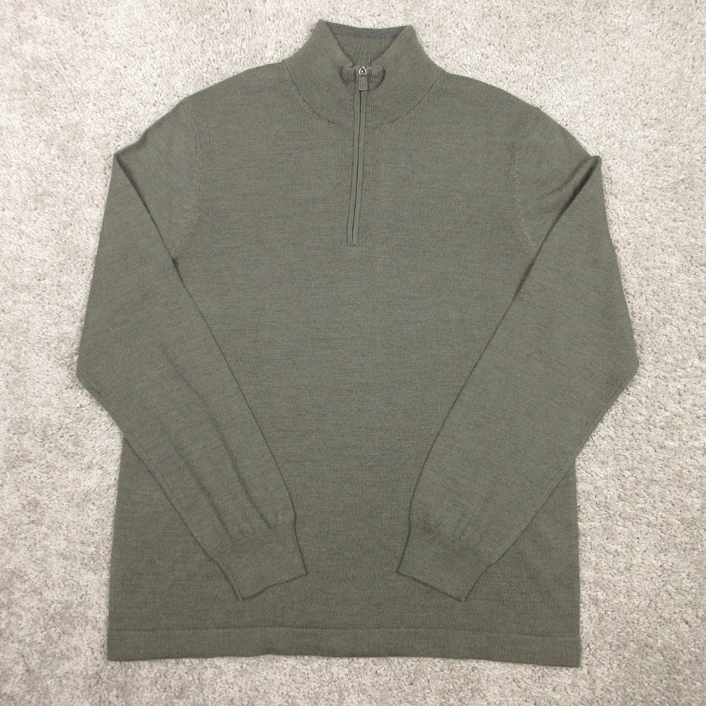 Joseph Abboud Sweater Mens Large Green Solid Merino Wool Quarter Zip Pullover